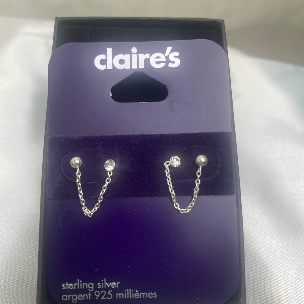 New Claire’s Sterling Silver Cubic Zirconia Double Pierced Earrings